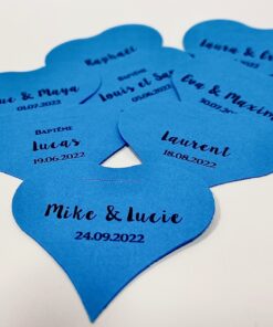 Etiquette à dragées cœur turquoise