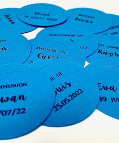 Etiquette à dragées ronde turquoise