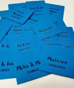 Etiquette à dragées carrée turquoise