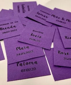 Etiquette à dragées carrée violet