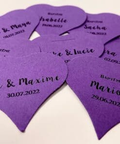 Etiquette à dragées cœur violet