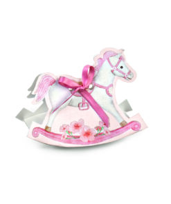 Boite a dragees forme cheval à bascule rose