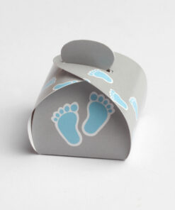 Boite a dragees bleu et gris petits pieds