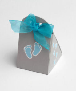 Boite à dragées petits pieds bleu et gris