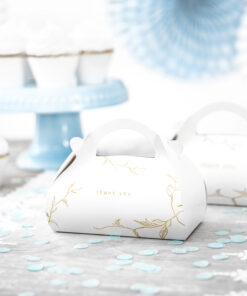 Boite à gâteaux blanc feuillage or