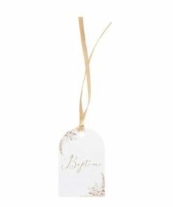 Etiquette Bapteme pampas et fleur de coton