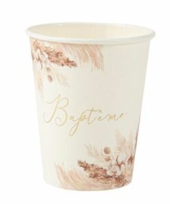 Gobelet bapteme pampas et fleur de coton