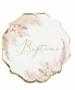 Serviette bapteme pampas et fleurs de coton