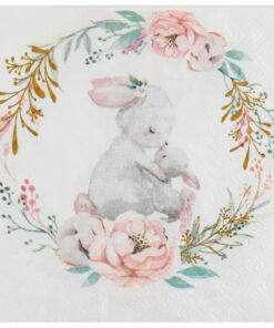 Serviette lapin et couronne fleurie