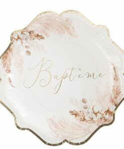 Alternative view of Assiette "Baptême" - Pampas et Fleurs de Coton - Lot de 8