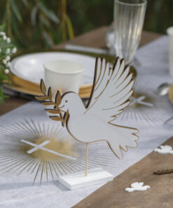 Décoration table communion blanc et or