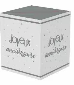 Tirelire anniversaire urne joyeux anniversaire blanc et argent