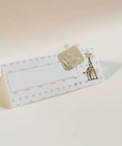 Carte de table girafe a pois rose
