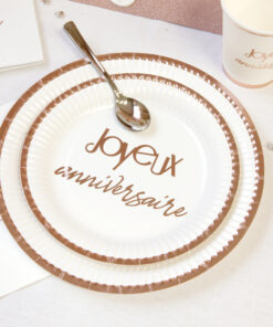 Assiette joyeux anniversaire rose gold