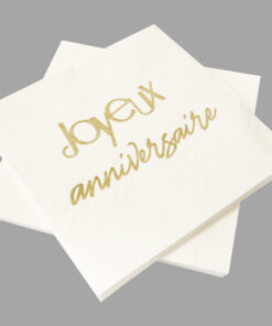 Serviette blanc et or Joyeux anniversaire