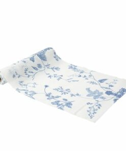 chemin de table toile de jouy fleur bleu et or