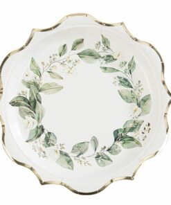 assiette botanique feuillage vert et or