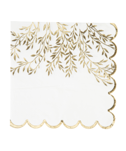 Serviette blanche feuillage or