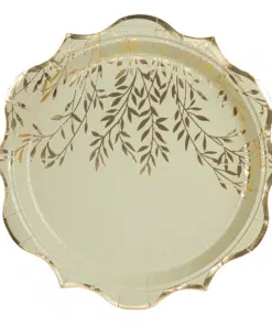 assiette vert sauge et feuillage doré