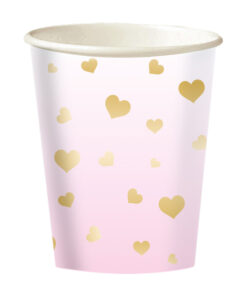 gobelet rose coeurs dorés