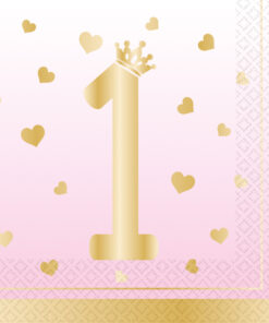 serviette 1 an rose coeur or