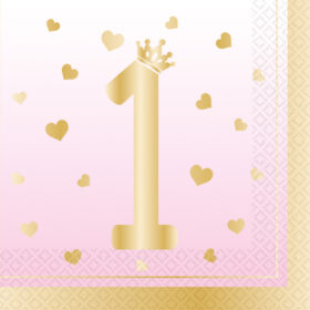 serviette 1 an rose coeur or