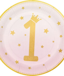 assiette anniversaire 1 an rose et doré