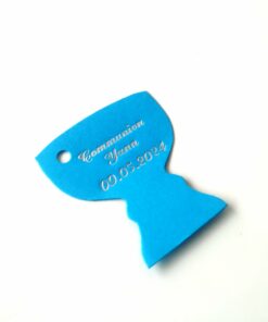 Etiquette dragees communion turquoise calice