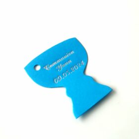 Etiquette dragees communion turquoise calice