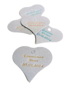 Etiquette dragées coeur gris