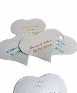 Etiquette dragées coeur gris