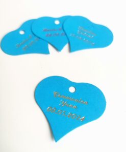 Etiquette dragées coeur turquoise