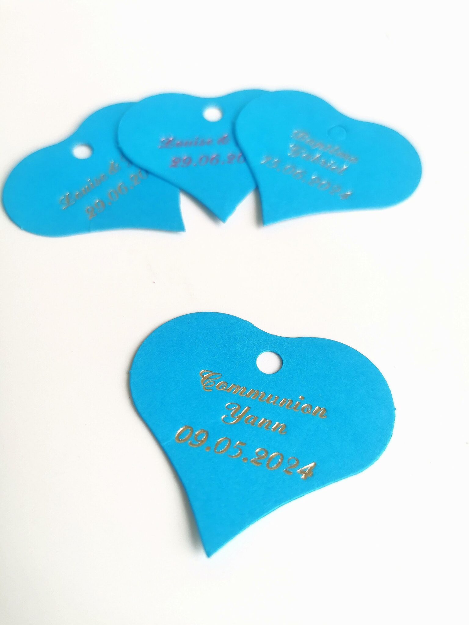 Etiquette dragées coeur turquoise