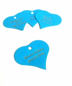 Etiquette dragées coeur turquoise