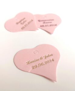 Etiquette dragées coeur rose