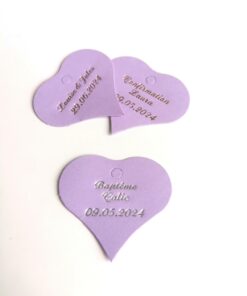 etiquette dragées coeur parme mauve