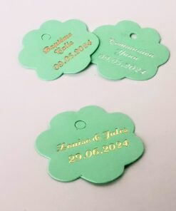 Etiquette dragées fleur aqua