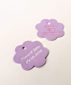 Etiquette dragées fleur parme