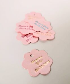 Etiquette dragées fleur rose