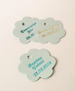Etiquette dragées fleur bleu ciel
