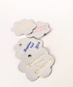 Etiquette dragées fleur gris