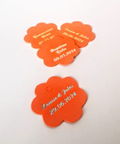 Etiquette dragées orange fleur