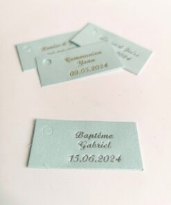 Etiquette dragees rectangle bleu ciel