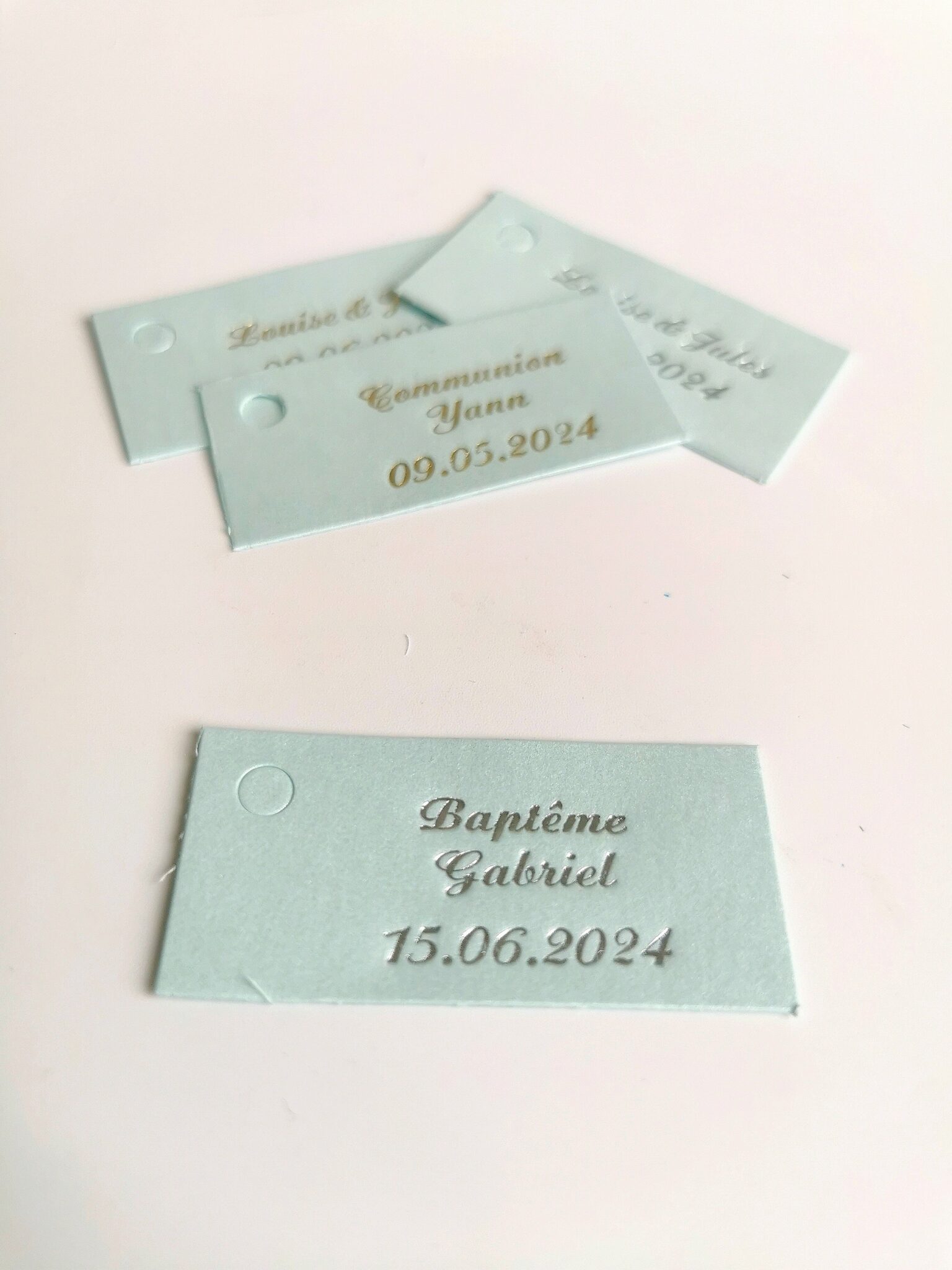 Etiquette dragees rectangle bleu ciel