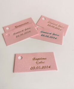 Etiquette dragees rectangle rose