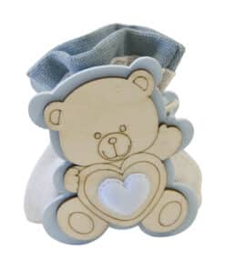 Contenant dragées baptême - Ourson en bois - Bleu
