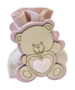 Contenant dragées baptême - Ourson en bois - Rose