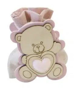 Contenant dragées baptême - Ourson en bois - Rose