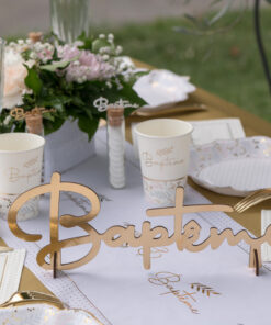 Centre de table baptême or doré