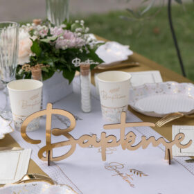 Centre de table baptême or doré